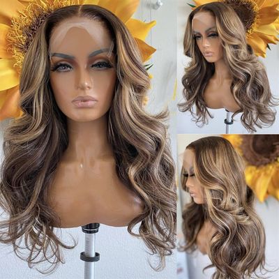 Anlimer 13x4 Highlight Ombre Blonde Body Wave Frontal Wigs Human Hair Brazilian Remy Hair Lace Closure Wig Pre Plucked with Baby Hair for Black Women 4x4 Silk Base Lace Front Wig (22, 4x4 Silk Base Lace Wig 130 Density)