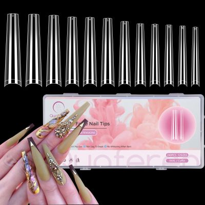Clear Coffin Nails Tips Fake Nails, 240Pcs XXXL Extra Long Coffin Nail Tips for Acrylic Nails Professional, Half Cover Nail Extension False Nails for Manicure Salon Home DIY Nail Art 12 Sizes