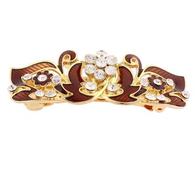 Ruilogod Metal Flower Design Women Hair Barrette Hairclip Gold Tone Brown (id: 389 ee7 2ab 2cf 76a