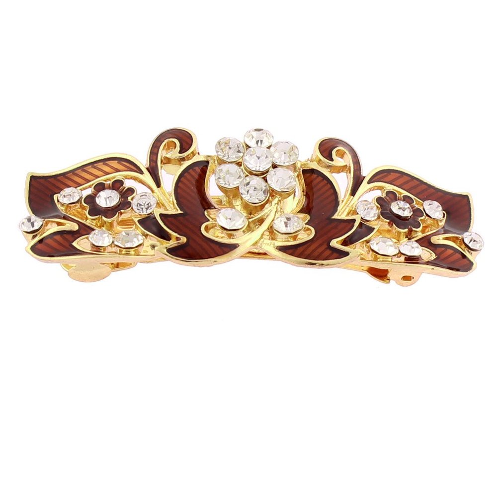 Ruilogod Metal Flower Design Women Hair Barrette Hairclip Gold Tone Brown (id: 389 ee7 2ab 2cf 76a