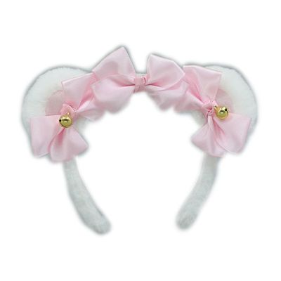 Plush Hair Hoop with Bow Lolita Furry Bear Ears Headband Cosplay Party Hair Accessories