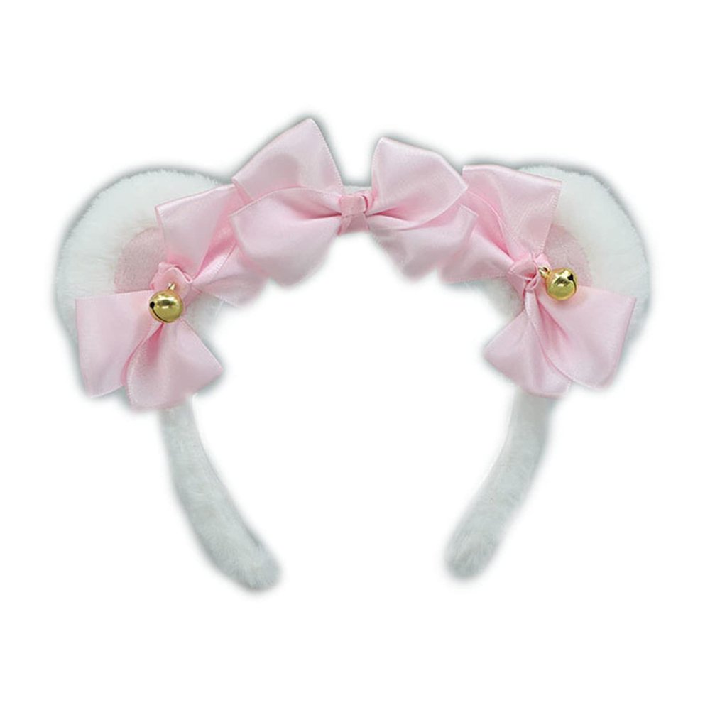 Plush Hair Hoop with Bow Lolita Furry Bear Ears Headband Cosplay Party Hair Accessories