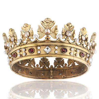 Baroque Royal Crown Men's Metal Prince Hair Crown Full Circle Birthday Party Hair Accessories For Christmas/Wedding/Costume (Dark Gold With Champagne Stone)