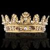 Baroque Royal Crown Men's Metal Prince Hair Crown Full Circle Birthday Party Hair Accessories For Christmas/Wedding/Costume (Dark Gold With Champagne Stone) view 3
