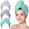 Hicober Microfiber Hair Turbans (3 Pack), Drying Hair Wrap Towels for Curly Women, Anti-Frizz (Green, Purple, Grey) view 1