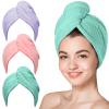 Hicober Microfiber Hair Towel, 3 Packs Hair Turbans for Wet Hair, Drying Hair Wrap Towels for Curly Hair Women Anti Frizz (Pink,Purple,Green) view 1