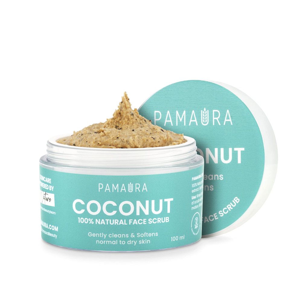 PAMAURA COCONUT 100% natural face scrub for normal to dry and sensitive skin 100ml with wheat germ oil