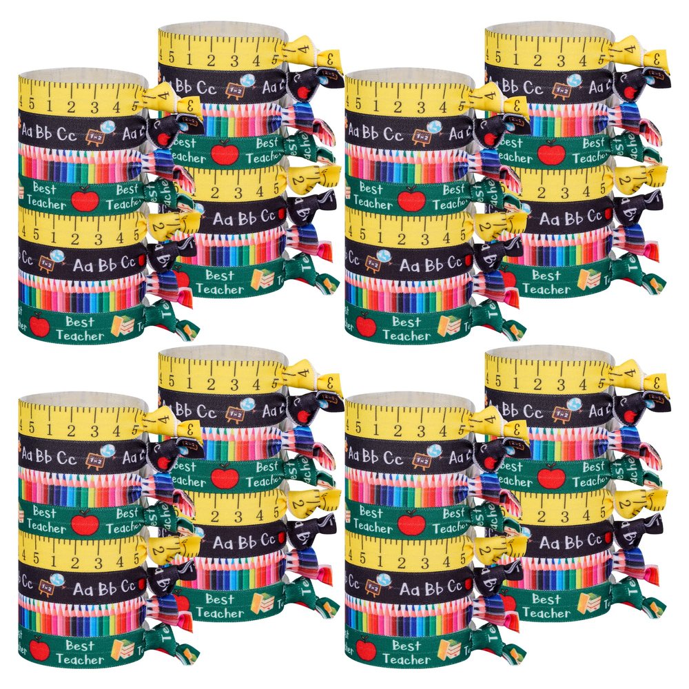 48 Pieces Elastic Hair Tie Ribbon Ponytail Holder Kit - Teacher Survival Accessories with Elastic Ribbon Holders for Women and Girls