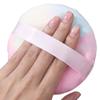 PBQOA 4.13 Inch Large Loose Powder Puffs Reusable Round Ultra Soft Velour Fluffy Body Powder Puff with Ribbon Band Handle Makeup Tool 3 PCS, Colorful view 2
