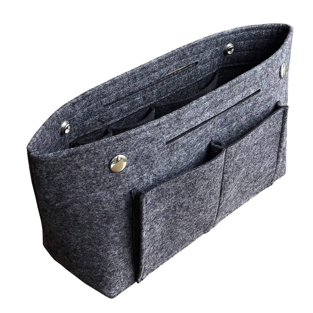 Beavorty 1pc Felt Makeup Bag Large Capacity Portable Storage Organizer for Travel and Toiletries Compact Dark Grey Wash Bag for Cosmetics and