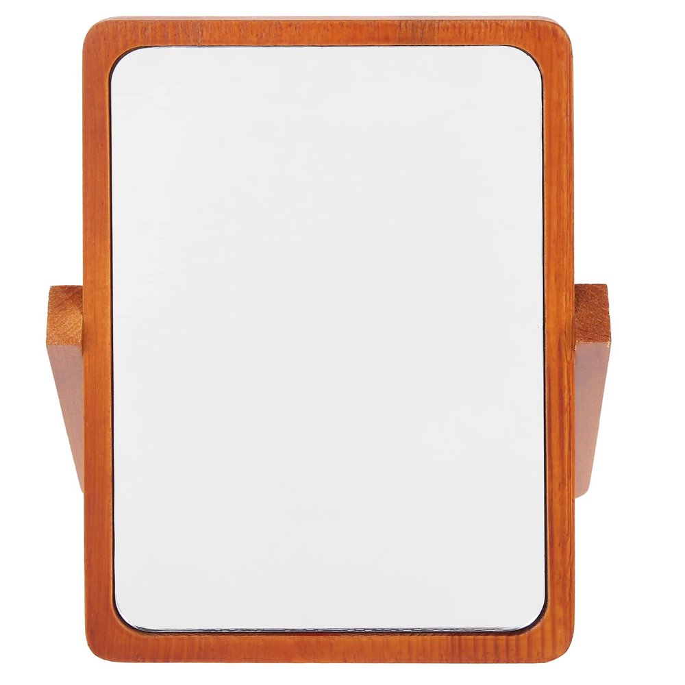Beavorty Wooden Folding Makeup Mirror High Definition Reflection Durable Design for Desktop Use for Home Office and Travel Walnut Color Compact