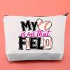 BLUPARK Baseball Mom Makeup Bag Girls Womens Baseball Gift My Heart Is On That Field Cosmetic Bag for Baseball Lovers (Baseball) view 3