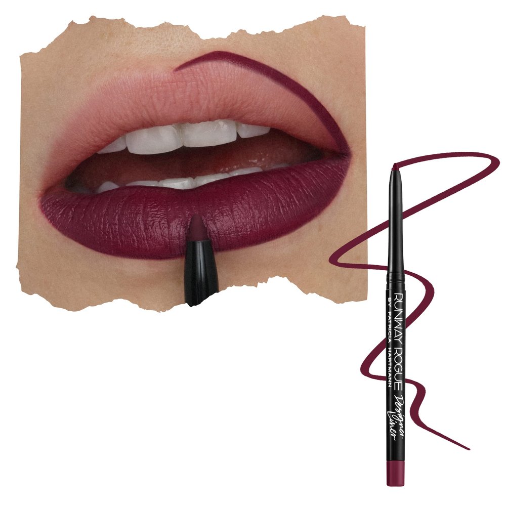 Runway Rogue Designer Liner Lip Pencil, Matte Rich Burgundy-Blackberry Lip Liner Pencil and Lip Liner Sharpener, Throwback