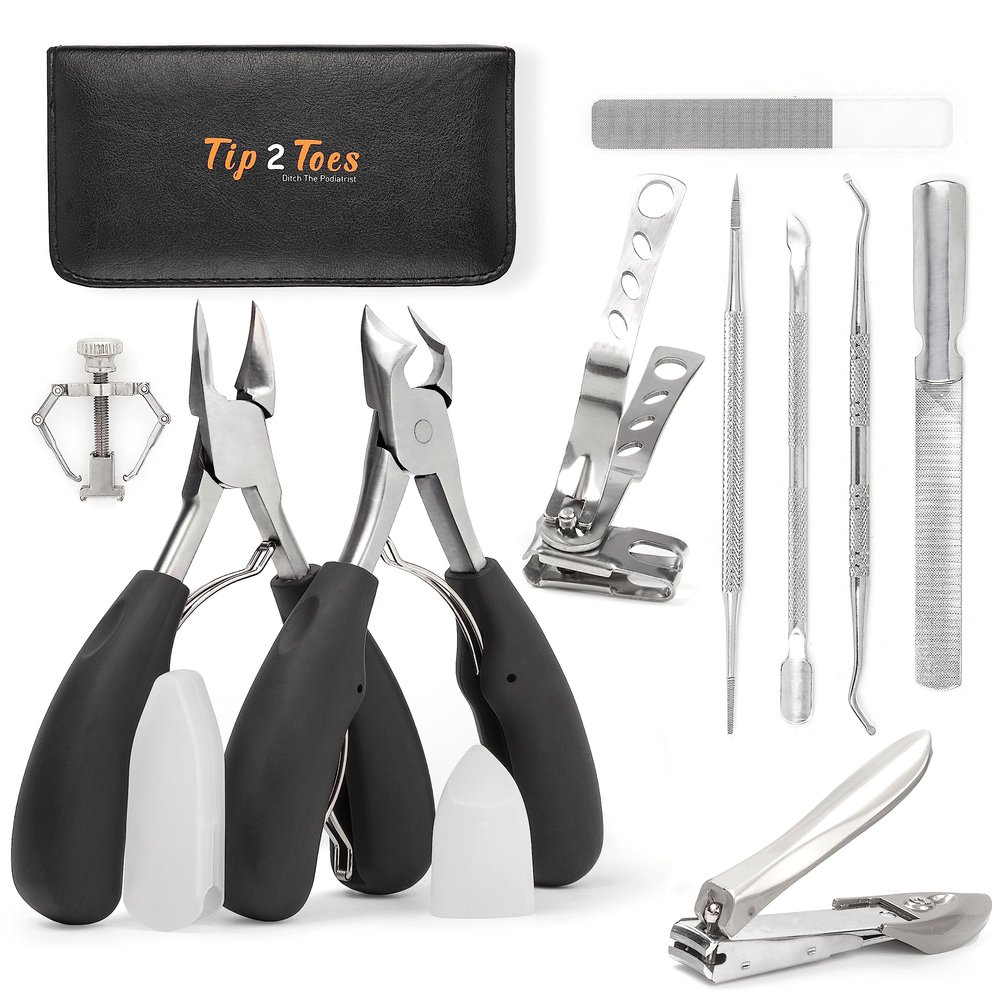 TIP2TOES 10 Pcs Ingrown Toenail Clippers for Seniors Thick Toenails- Heavy Duty Podiatrist Toe Nail Cutter for Men, Professional, and Adults- Easy Grip Handle Stainless Steel Sharp Curved Grooming Kit