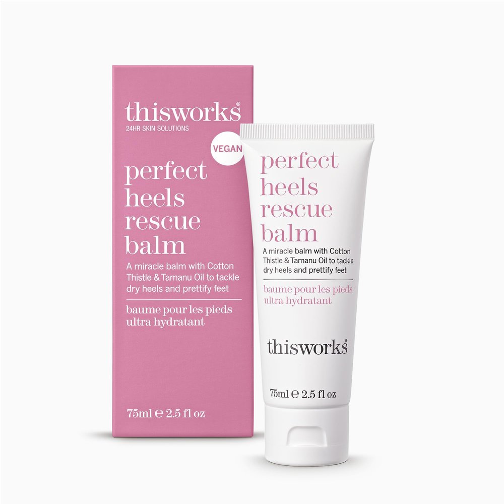 THISWORKS Perfect Heels Rescue Balm: A Natural Vegan Formula to Nourish, Repair and Moisturise with Cotton Thistle, Lemon and Lavender Essential Oils, Silicone Free, 75ml