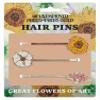 Great Flowers of Art 3 Hair Pins Set - van Gogh Sunflower, O'Keeffe White Flower, and Monet Water Lily view 1