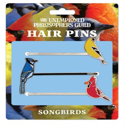 Songbird 3 Hair Pins Set - Northern Cardinal, American Goldfinch, and Blue Jay