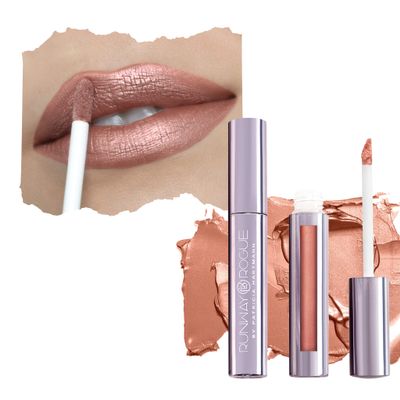 Runway Rogue Silk Glam Liquid Lipstick, Long Wear Frosted Pale Golden-Nude Lipstick, Couture
