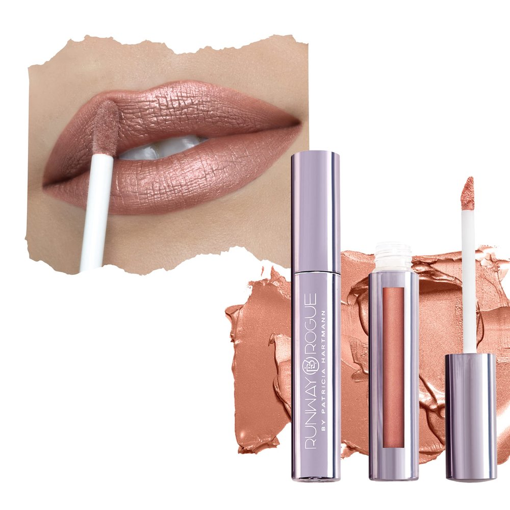 Runway Rogue Silk Glam Liquid Lipstick, Long Wear Frosted Pale Golden-Nude Lipstick, Couture