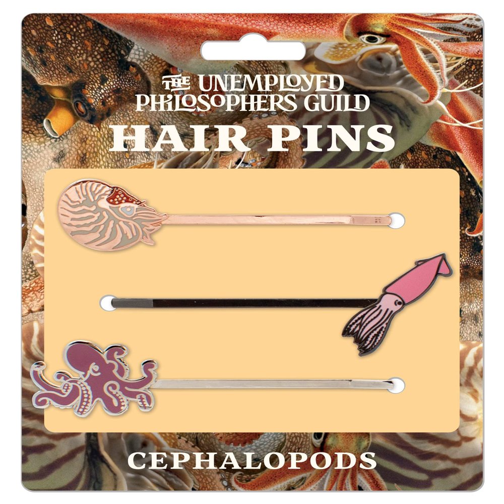 Cephalopods 3 Hair Pins Set - Nautilus, Squid, and Octopus