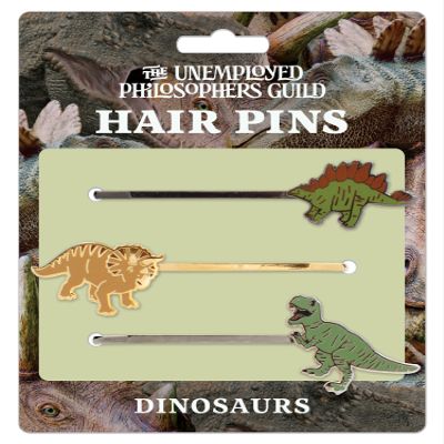 The Unemployed Philosophers Guild Dinosaurs Enamel Hair Pin Set - Set of 3 Pins: Stegosaurus, Triceratops, and Tyrannosaurus Rex