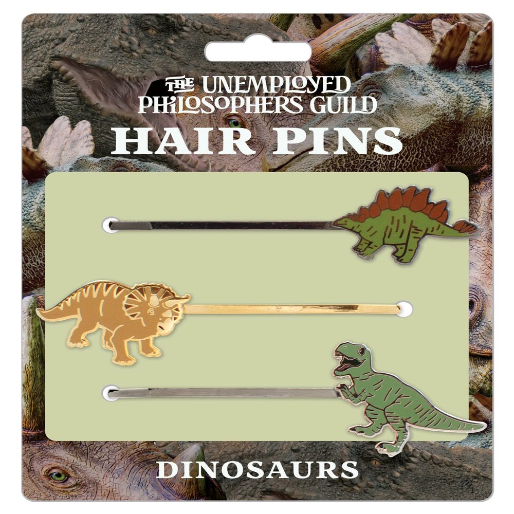 The Unemployed Philosophers Guild Dinosaurs Enamel Hair Pin Set - Set of 3 Pins: Stegosaurus, Triceratops, and Tyrannosaurus Rex