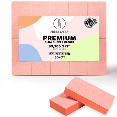 Artist Land Slim Orange Buffer Set  (80/100 Grit) - 50 Ct- Professional Grade Salon Quality Nail Buffing Blocks Pack for Pre-Application of Polish, Gel, Acrylic, Double-Sided Nail Buffer Blocks