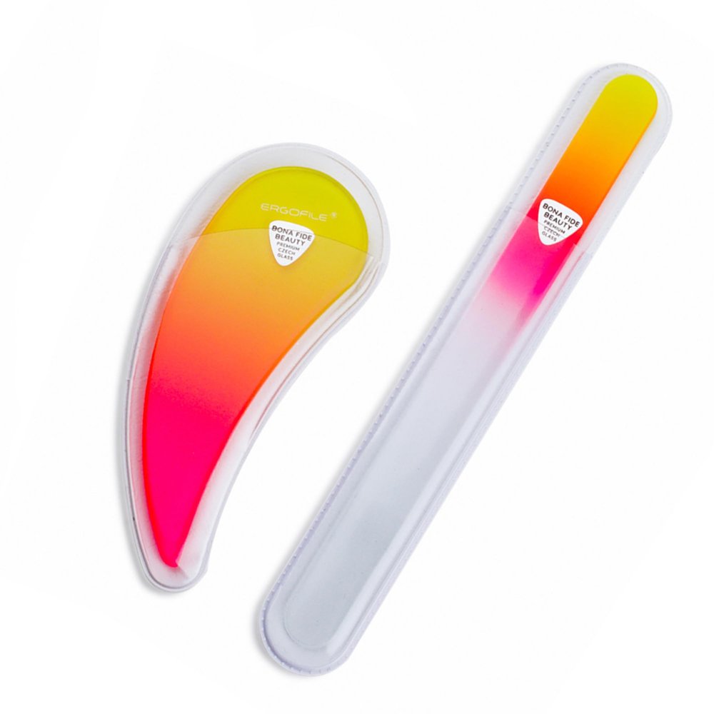 BONA FIDE BEAUTY Czech Glass Nail Files for Natural Nails 2-Pieces Set, Comfort Ergonomic Nail Filers for Arthritis, Tendonitis, Carpal Tunnel Solution for Nail Care