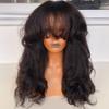 200 Density Yaki Wavy Wigs Brazilian Human Hair Scalp Top Full Machine Made Wig Yaki Wavy With Bangs Remy Human Hair For Women Natural Color 14 Inch view 1