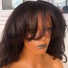200 Density Yaki Wavy Wigs Brazilian Human Hair Scalp Top Full Machine Made Wig Yaki Wavy With Bangs Remy Human Hair For Women Natural Color 14 Inch view 3