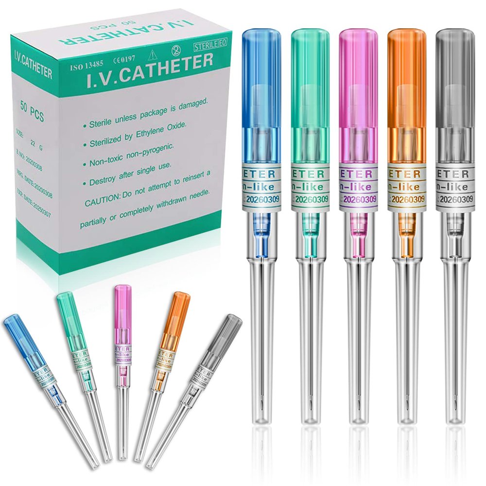 Autdor Catheter Piercing Mixed 50Pcs Ear Nose Catheter 14G 16G 18G 20G 22G Piercing Tools Hollow for Lip Tongue Belly Navel Cartilage Piercing Kit
