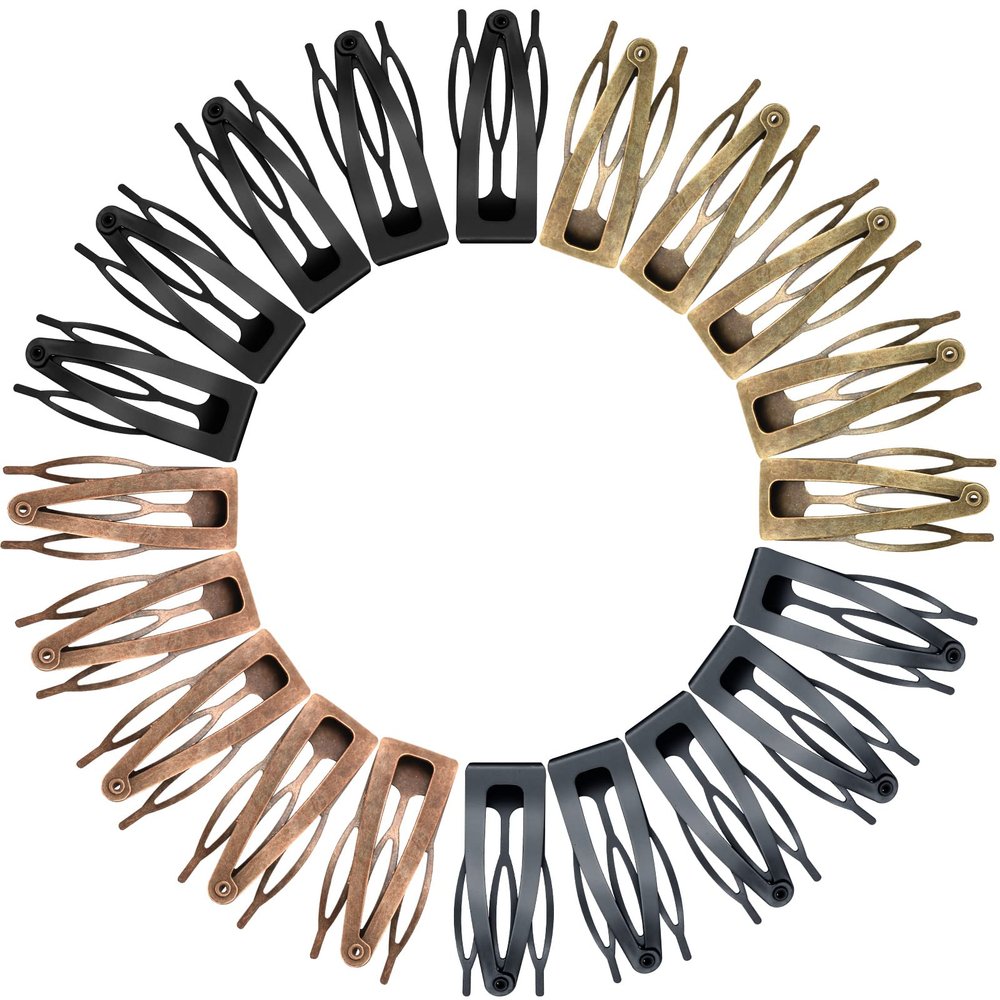40 Pieces Snap Hair Clips Grip Hair Metal Barrettes for Women Snap Double Clip Pins Accessories for Women Making Salon(Black, Dark, Red, Green)