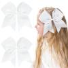 2PCS 8" Jumbo Cheer Bow Clip with Tails, Oaoleer Large Cheerleading Hair Bows for Girls Teen Softball Cheerleader Outfit Uniform (White) view 1