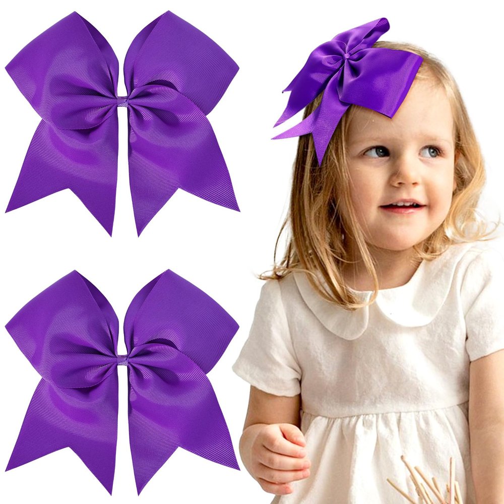 2PCS 8" Jumbo Cheer Bow Clip with Tails, Oaoleer Large Cheerleading Hair Bows for Girls Teen Softball Cheerleader Outfit Uniform (Dark Purple)