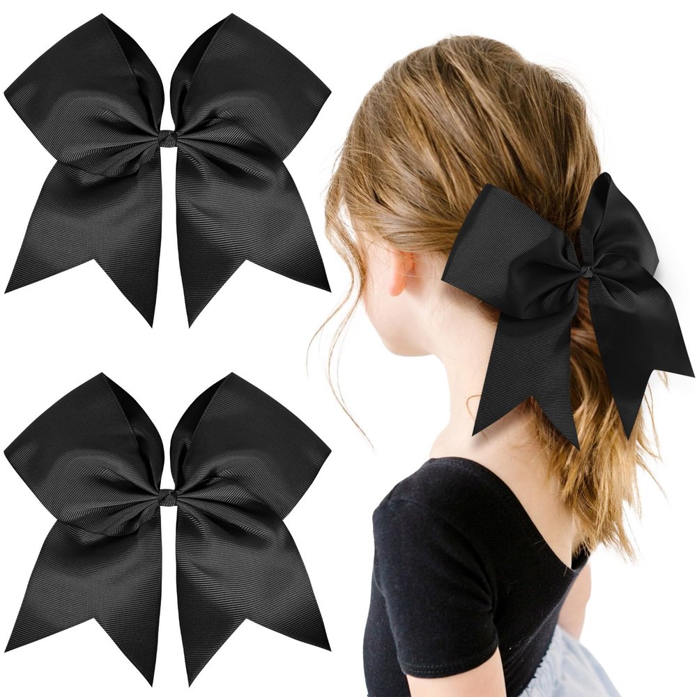 2PCS 8" Jumbo Cheer Bow Clip with Tails, Oaoleer Large Cheerleading Hair Bows for Girls Teen Softball Cheerleader Outfit Uniform (Black)