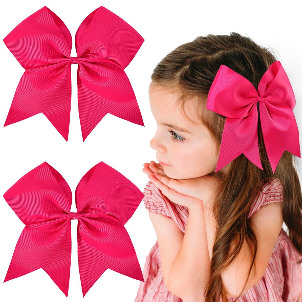 2PCS 8" Jumbo Cheer Bow Clip with Tails, Oaoleer Large Cheerleading Hair Bows for Girls Teen Softball Cheerleader Outfit Uniform (Rose Pink)