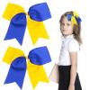 2PCS 8" Jumbo Cheer Bow Clip with Tails, Oaoleer Large Cheerleading Hair Bows for Girls Teen Softball Cheerleader Outfit Uniform (Yellow/Blue) view 1