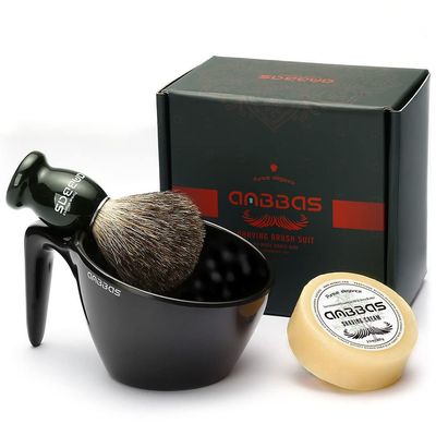 Anbbas Badger Hair Shaving Brush with Shaving Soap Bar and Upgrade Lathering Way-POP Mug A5 Melamine,Foaming Set for Men Wet Shave,Women Girls Hair Removal
