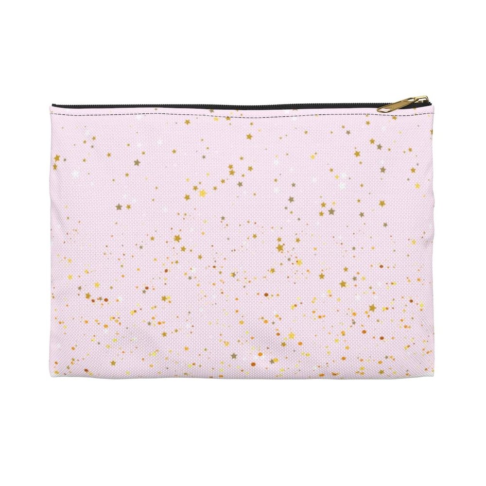 Pink Glitter Stars Accessory Pouch Makeup Bag Cosmetic Bag Travel Bag Toiletry Bag Pencil Case (Black, Large (8.35 x 11.81))