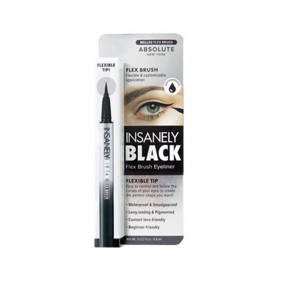 Absolute New York Insanely Black Flex Brush Liquid Eyeliner, Flexible Tip, Waterproof & Smudgeproof, Long-Lating and Pigmented