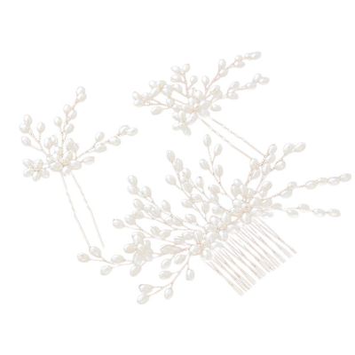 KALLORY 3pcs Vintage Beaded Hair Comb u Shape Hairpins Set Elegant Bridal Headdress for Wedding Prom Party Engagement Golden Hair Accessories for Brides Bridesmaids