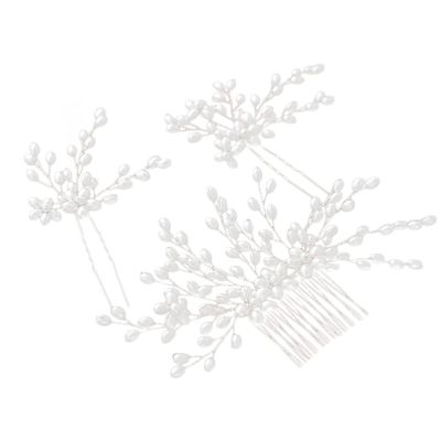 KALLORY 3pcs Set Vintage Pearl Bridal Hair Comb U-shape Hairpins Wedding Accessories for Bride Party Prom Engagement