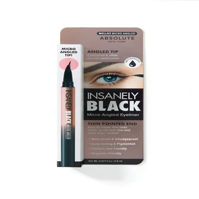 Absolute New York Insanely Black Micro Angled Liquid Eyeliner, Thin Pointed End, Creates Thin Lines Closer to Lash Line