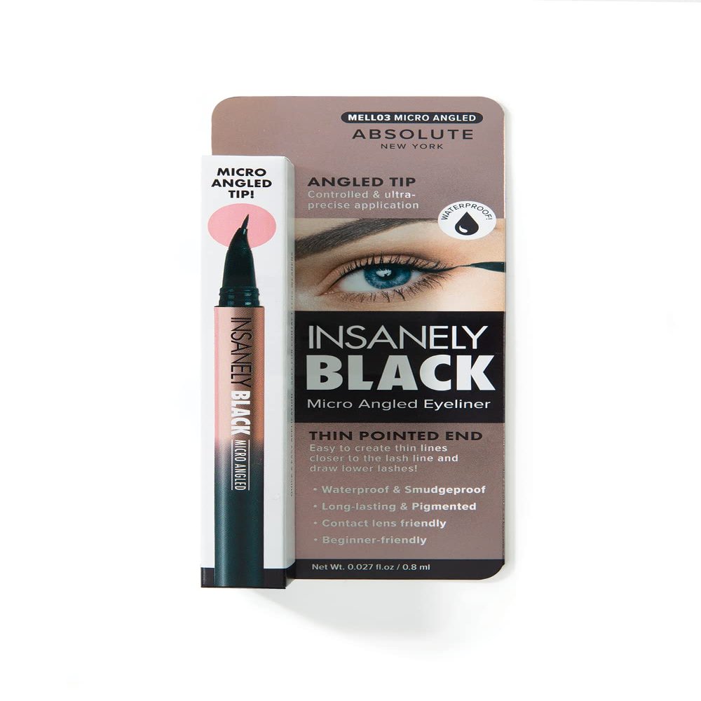 Absolute New York Insanely Black Micro Angled Liquid Eyeliner, Thin Pointed End, Creates Thin Lines Closer to Lash Line
