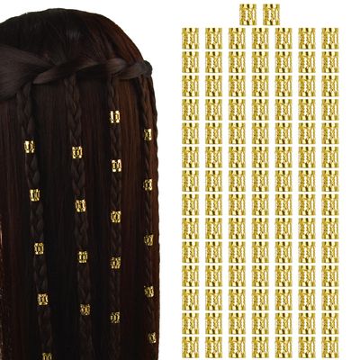 100 Pcs Dreadlocks Beads Metal Hair Cuffs Hair Braiding Rings Braid Clips for Women Hair Accessories (Gold)