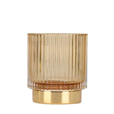 DASITON Makeup Brush holder Organizer,Crystal Cosmetic Makeup Brush Glass Brushes Storage Holder, Vintage Make Up Brush Cup Pen Pencil Holder striped vase(Coffee S)