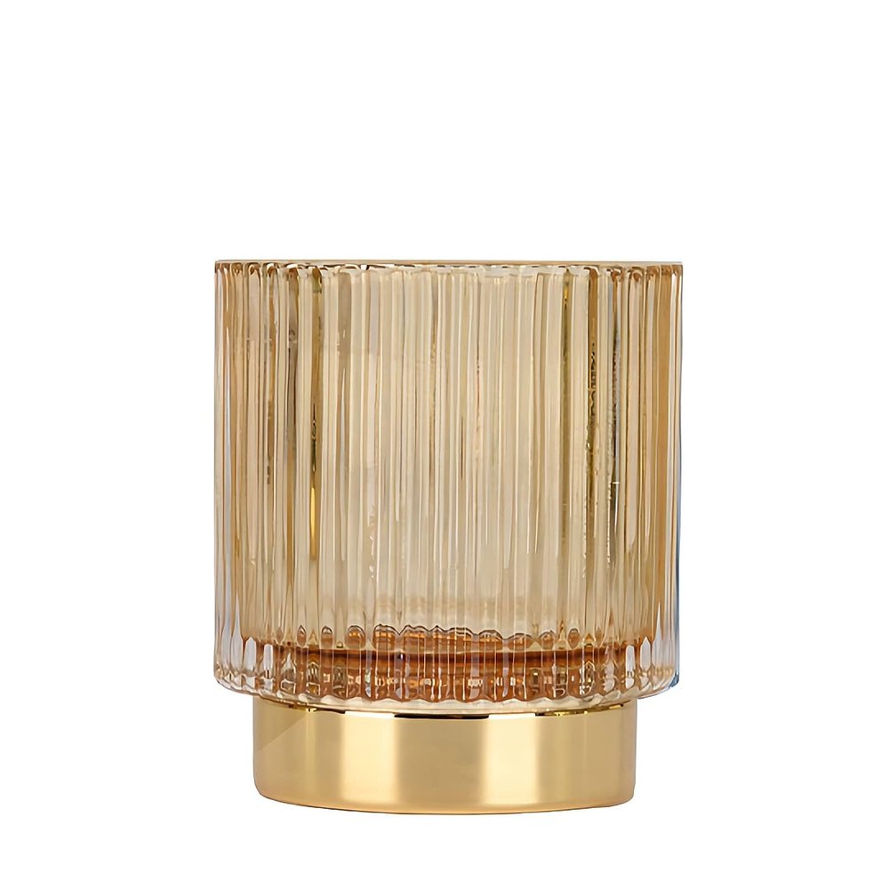 DASITON Makeup Brush holder Organizer,Crystal Cosmetic Makeup Brush Glass Brushes Storage Holder, Vintage Make Up Brush Cup Pen Pencil Holder striped vase(Coffee S)