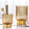 DASITON Makeup Brush holder Organizer,Crystal Cosmetic Makeup Brush Glass Brushes Storage Holder, Vintage Make Up Brush Cup Pen Pencil Holder striped vase(Coffee S) view 2