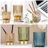 DASITON Makeup Brush holder Organizer,Crystal Cosmetic Makeup Brush Glass Brushes Storage Holder, Vintage Make Up Brush Cup Pen Pencil Holder striped vase(Coffee S) view 3
