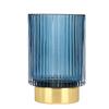 DASITON Makeup Brush holder Organizer,Crystal Cosmetic Makeup Brush Glass Brushes Storage Holder, Vintage Make Up Brush Cup Pen Pencil Holder striped vase(Blue L) view 1